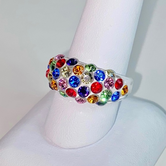 Multicoloured Acrylic Ring Embellished With Genuine Crystal Stone Elements New! - Picture 11 of 12